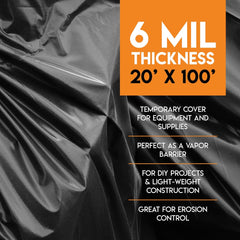 Construction Film, 6 mil x 20' x 100', Black, 20/plt